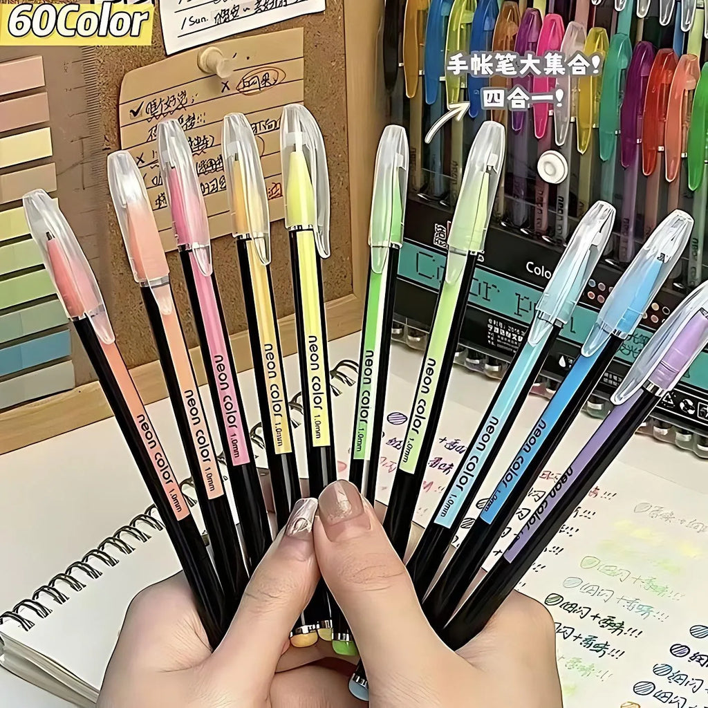60Pcs Gel Pen Set Glitter Metallic Neon Pastel