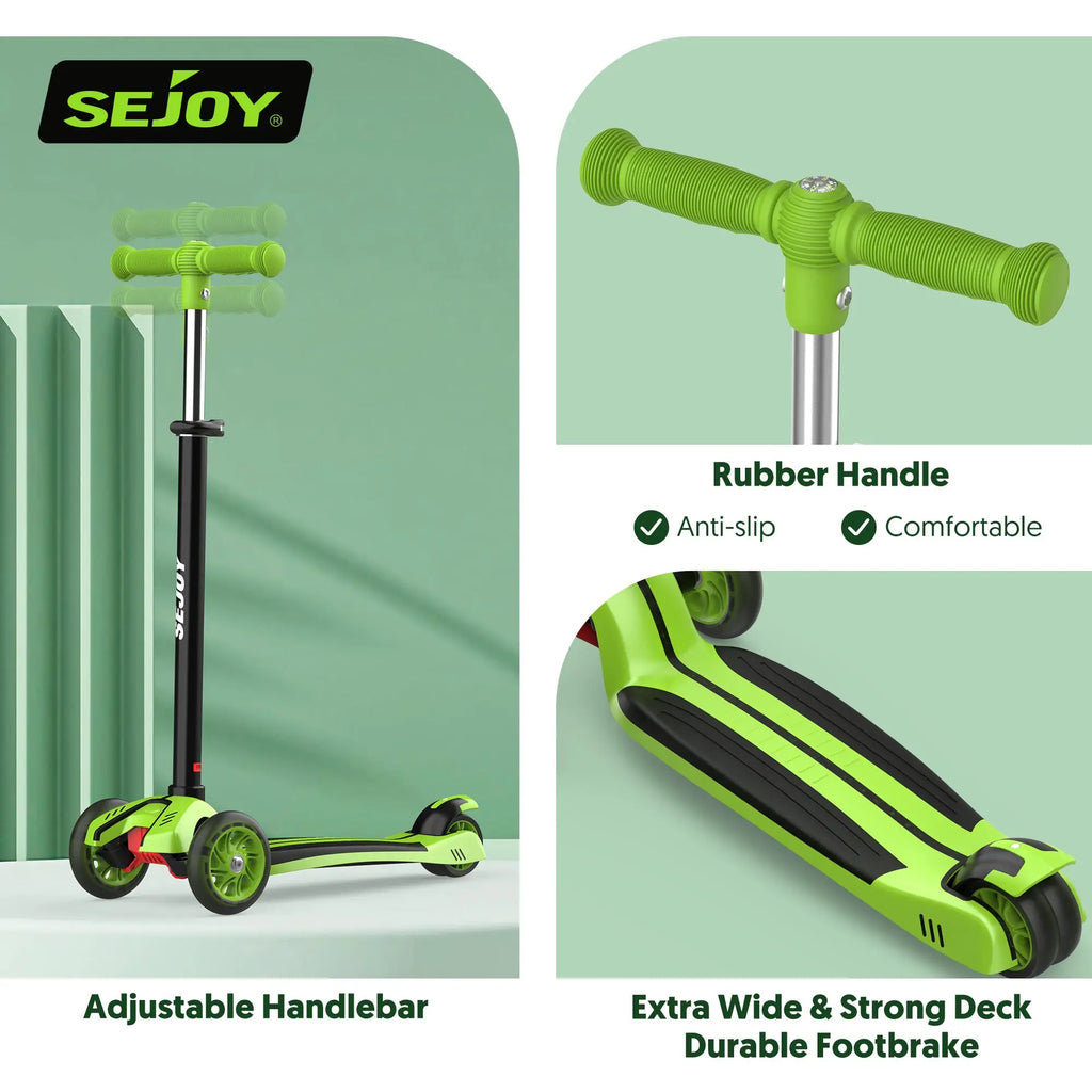 SEJOY Kids Folding Electric Scooter Children Scooter with Adjustable Height 3 Wheel Scooter with Flash Wheels for 3-12 Years