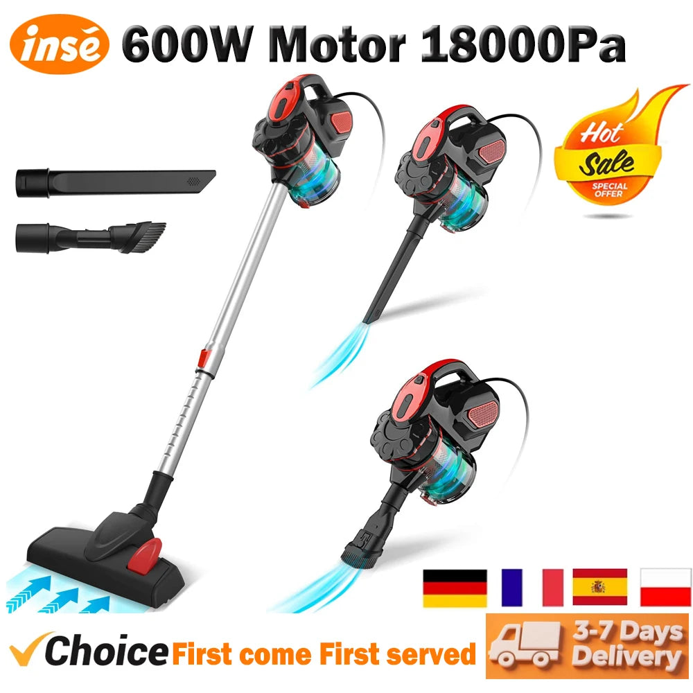 INSE I5 Corded Vacuum Cleaner 600W 18000Pa Powerful 2-in-1 HEPA Filters