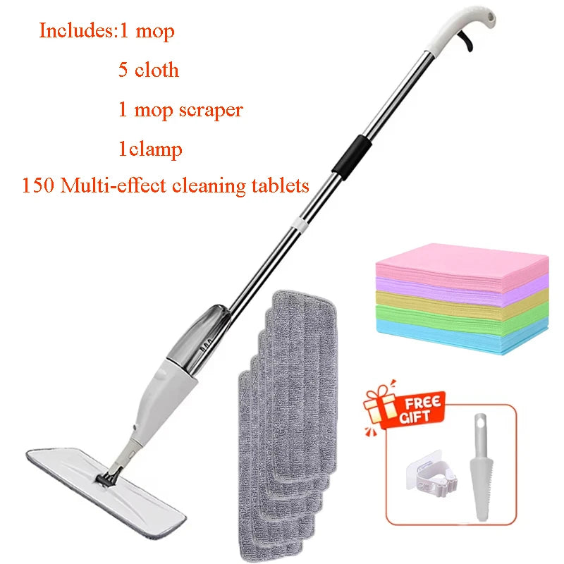New Spray Mop Broom Set with Reusable Microfiber Pads Rotating Dry & Wet