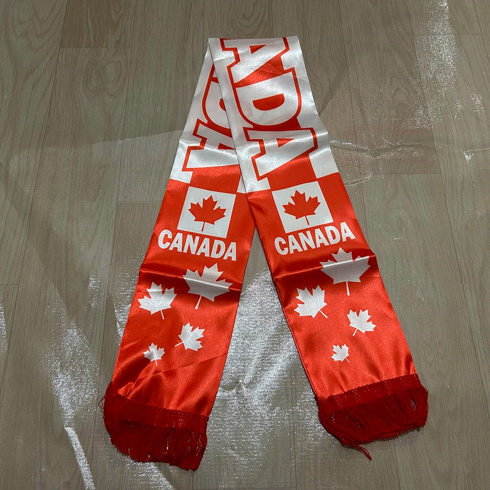 Canada Scarf 14x135cm Double-sided Printed Canada Flag Satin Canadian Scarf Suitable for 2026 world cup Sports Events