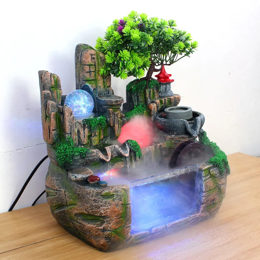 Room Fountain, Waterfall, Table Fountain with LED Lighting and Fog