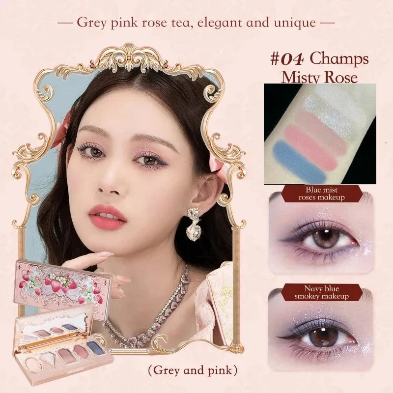 Flower Knows Strawberry Rococo Eyeshadow Pressed Glitter 5 Color Eye Shadow Creamy Texture Natural Bronze Cosmetic Eye Shadows