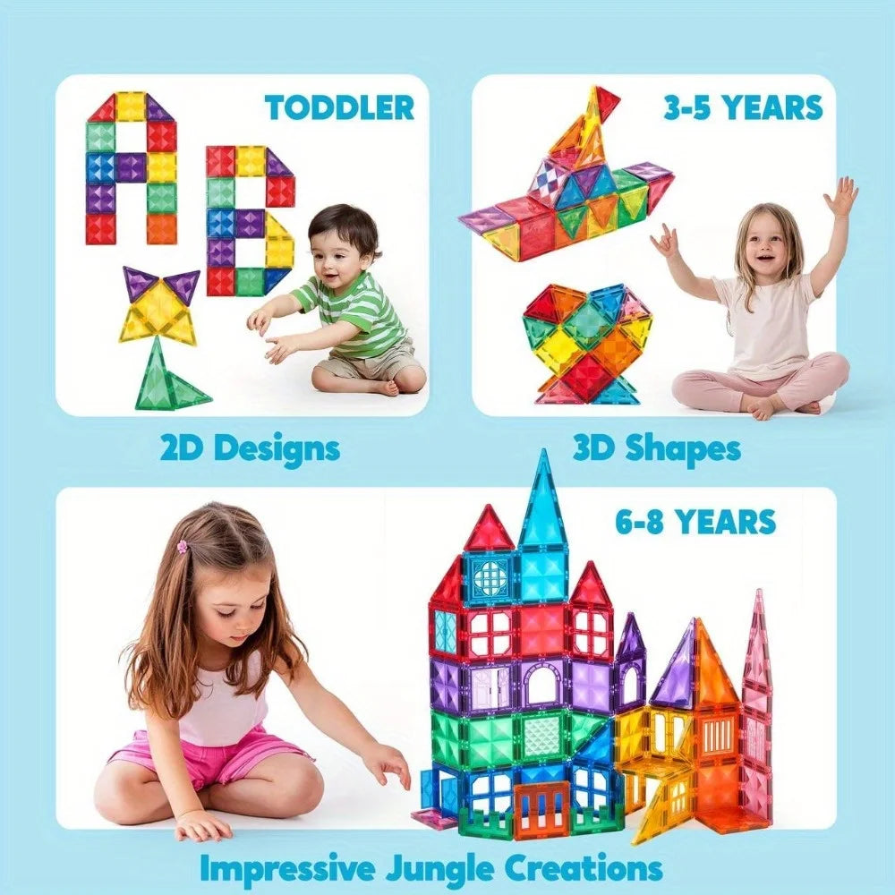 JOYFY 110/66/50 PCS Magnetic Building Tile 3D Magnet Tiles with Vehicle Construction