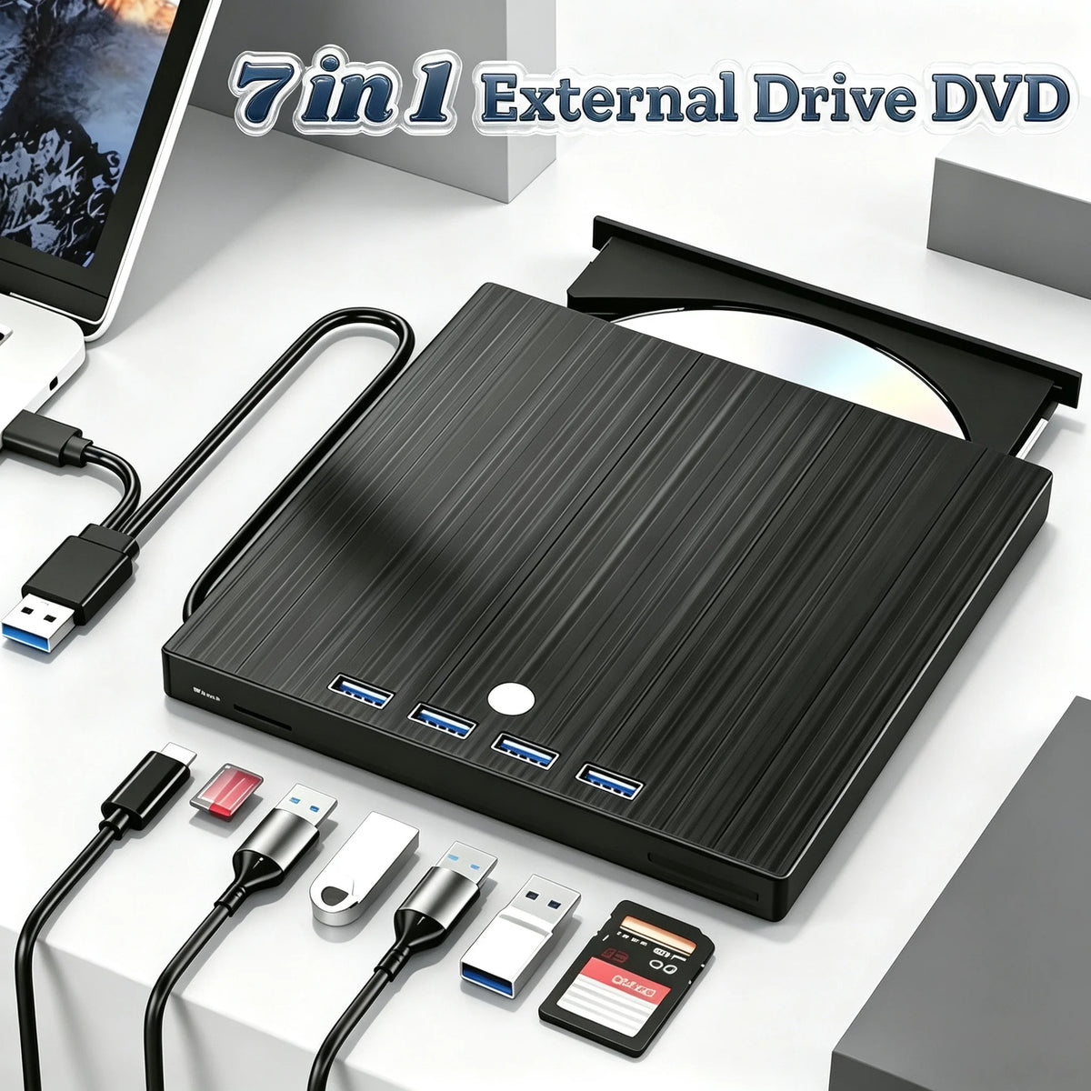 7 In 1 USB3.0&Type C CD DVD Recorder Player Writer External
