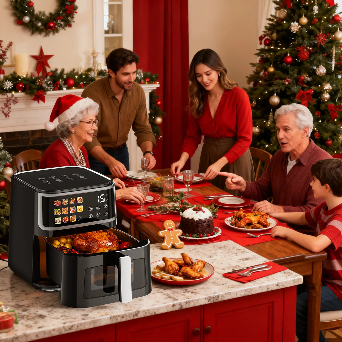 Smart Air Fryer 8L 1700W with Led Touch Screen 11 Preset Functions Max 200°C