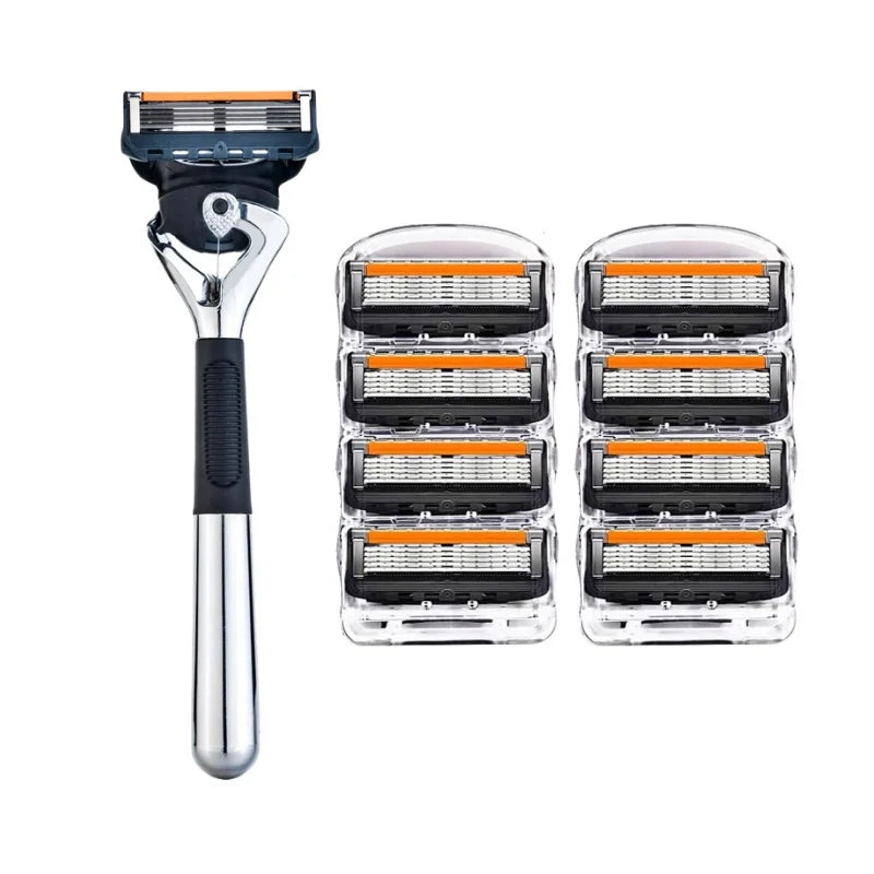 New Professional Five Layer Fusion Shaver with Metal Handle, Suitable for Men's Manually Reusable Hair Clippers and Shaver Acces