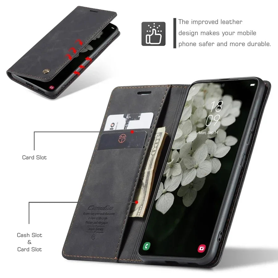 Wallet With Card Slot Magnetic Flip Leather Case For Samsung Galaxy S26 Ultra S25 Plus S24 FE Note 20 10 A16 A17 A18 A37 A56 A57