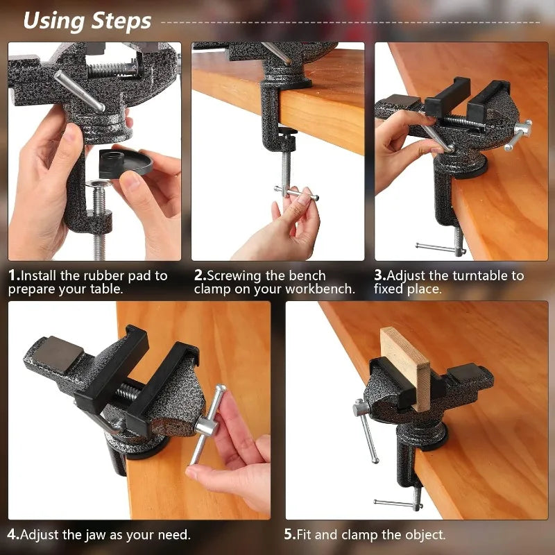 3 Inch Universal Bench Vise 360° Swivel Base Clamp‑on Table