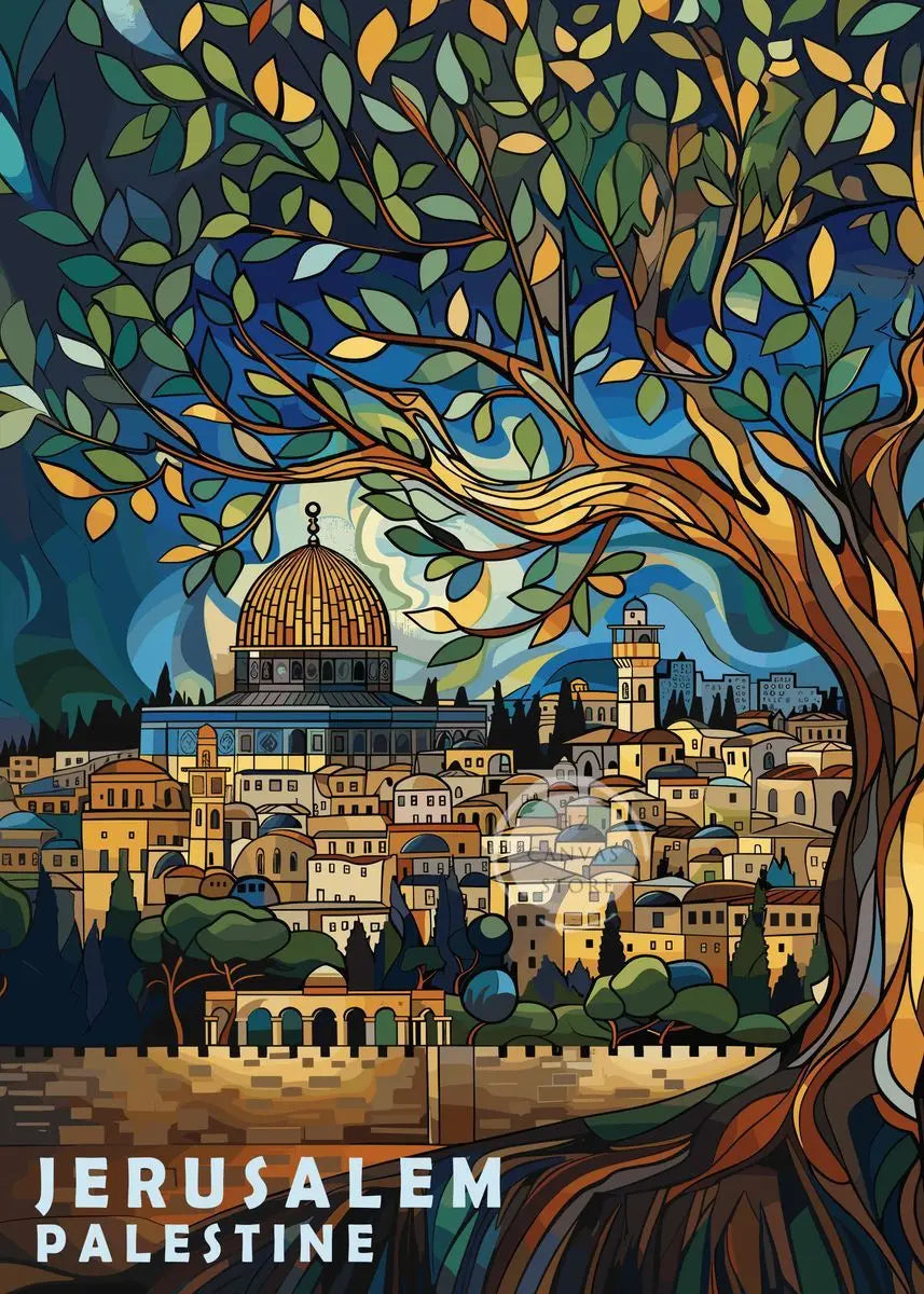 Jerusalem Palestine Travel Poster Religious Shrines Mosque Prints Canvas Painting Wall Art Pictures for Living Room Home Decor