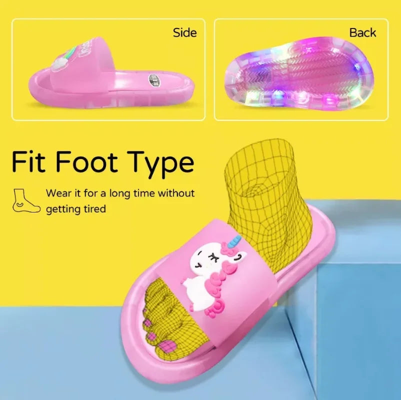 Lighted Cute Unisex Children Slippers Cartoon Unicorn Animals Prints Fashion Shoes Bathroom Kids Boys Girls Toddler Slippers