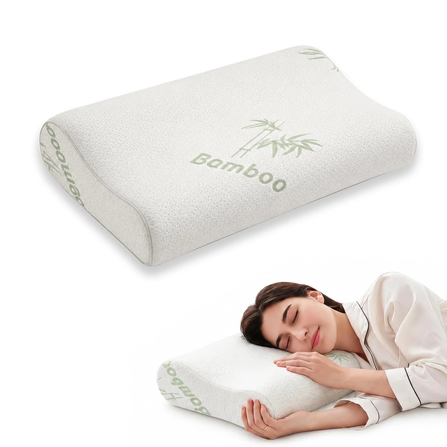 Bed Pillow Rayon Derived from Bamboo Memory Foam Pillow, Sleep Pillow Contoured Orthopedic Pillow Soft Neck Support Breath Pillo