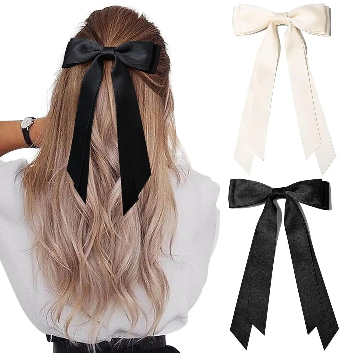2/4Pcs Women Fashion Bilayer Bow Hair Clips, Soft Long-Tailed Bow Hairpins