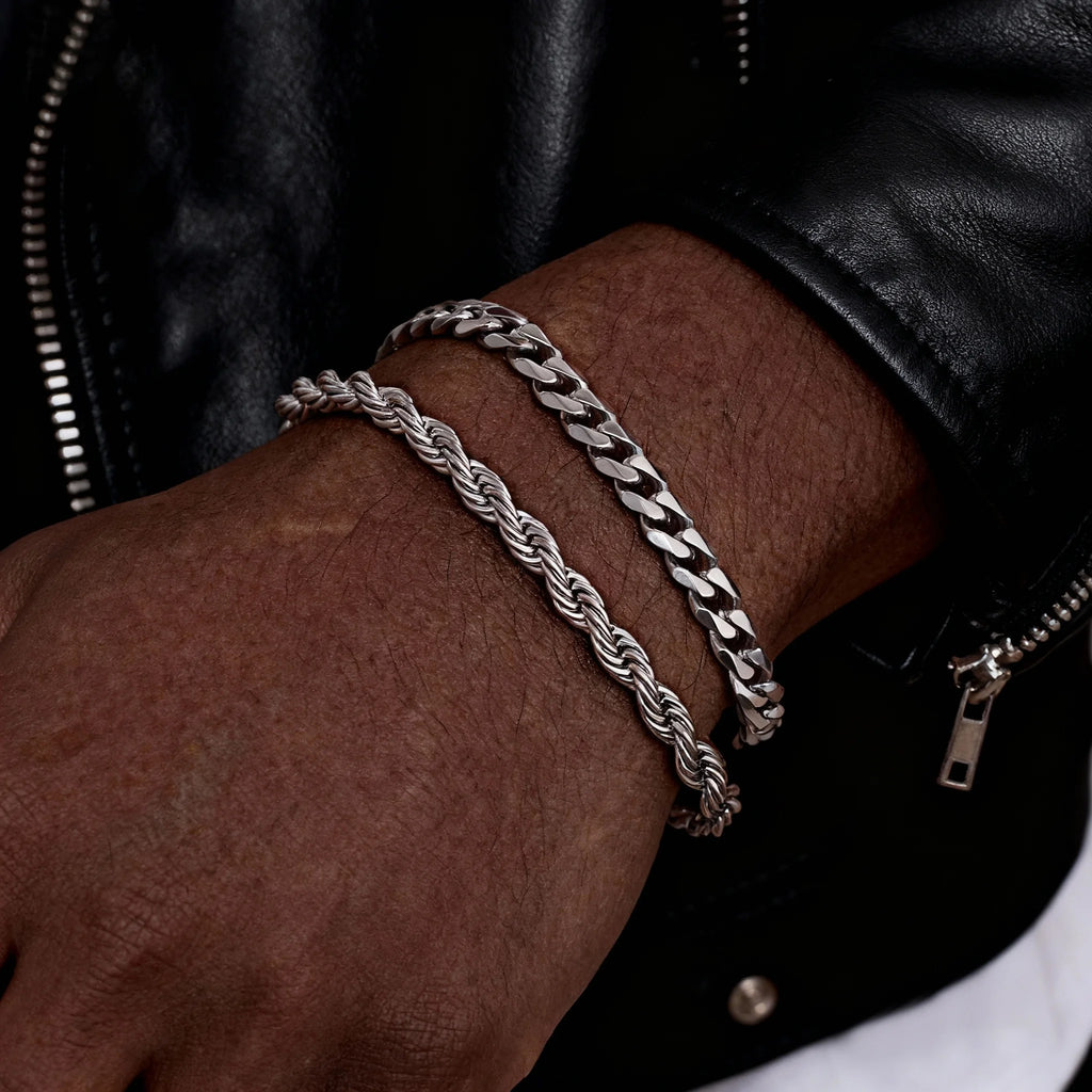 2pcs Men's Chain Bracelets,Stainless Steel Silver Gold Black Color