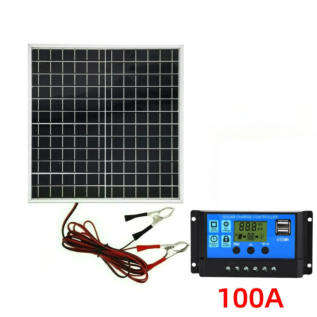 Solar Power Portable Panel Kit Monocrystalline 12W Aluminum Frame