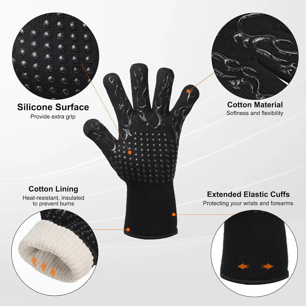 BBQ Gloves 1472℉ Heat Resistant Oven Gloves Silicone Non-Slip