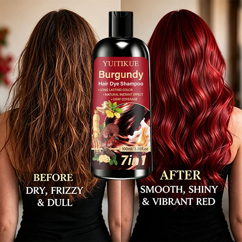 Burgundy Hair Dye Shampoo 7 In 1 Instant Gray Coverage Long Lasting