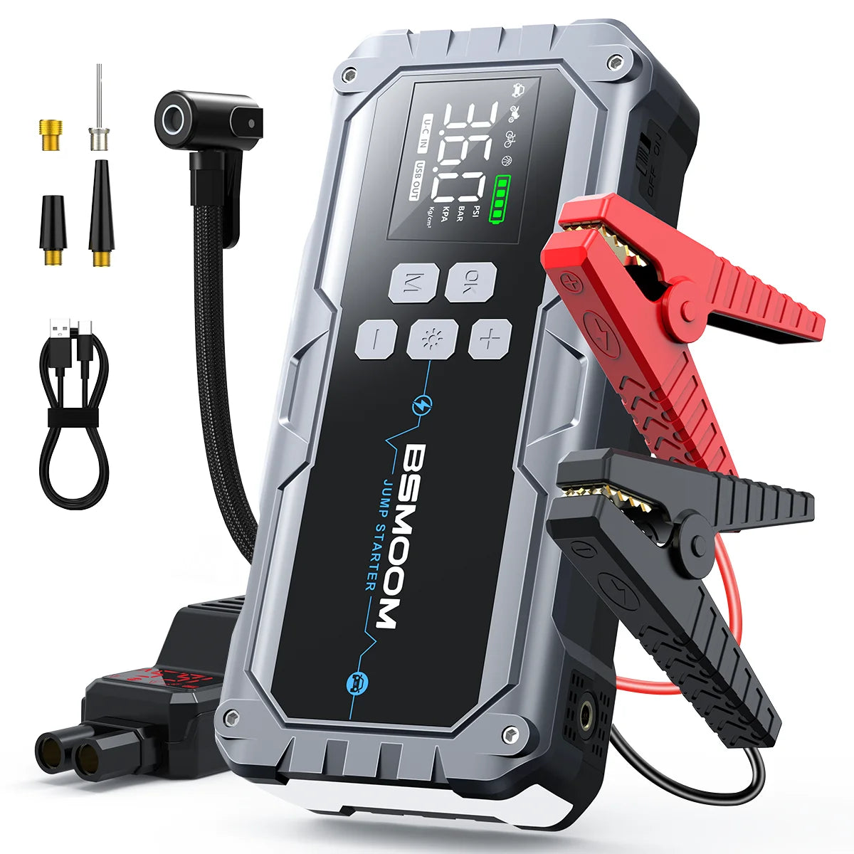 150PSI Air Pump Car Battery Emergency Boosters ,7000A/1500A PEAK Car Jump Starter Power Bank ,Portable Starting Device Car Starter New,Cars with USB Ports And LED Flashlight, 26800mAh/21800mAh Portable Car Jump Starter, Batte
