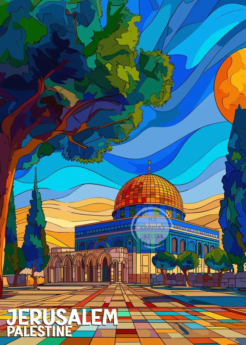 Jerusalem Palestine Travel Poster Religious Shrines Mosque Prints Canvas Painting Wall Art Pictures for Living Room Home Decor