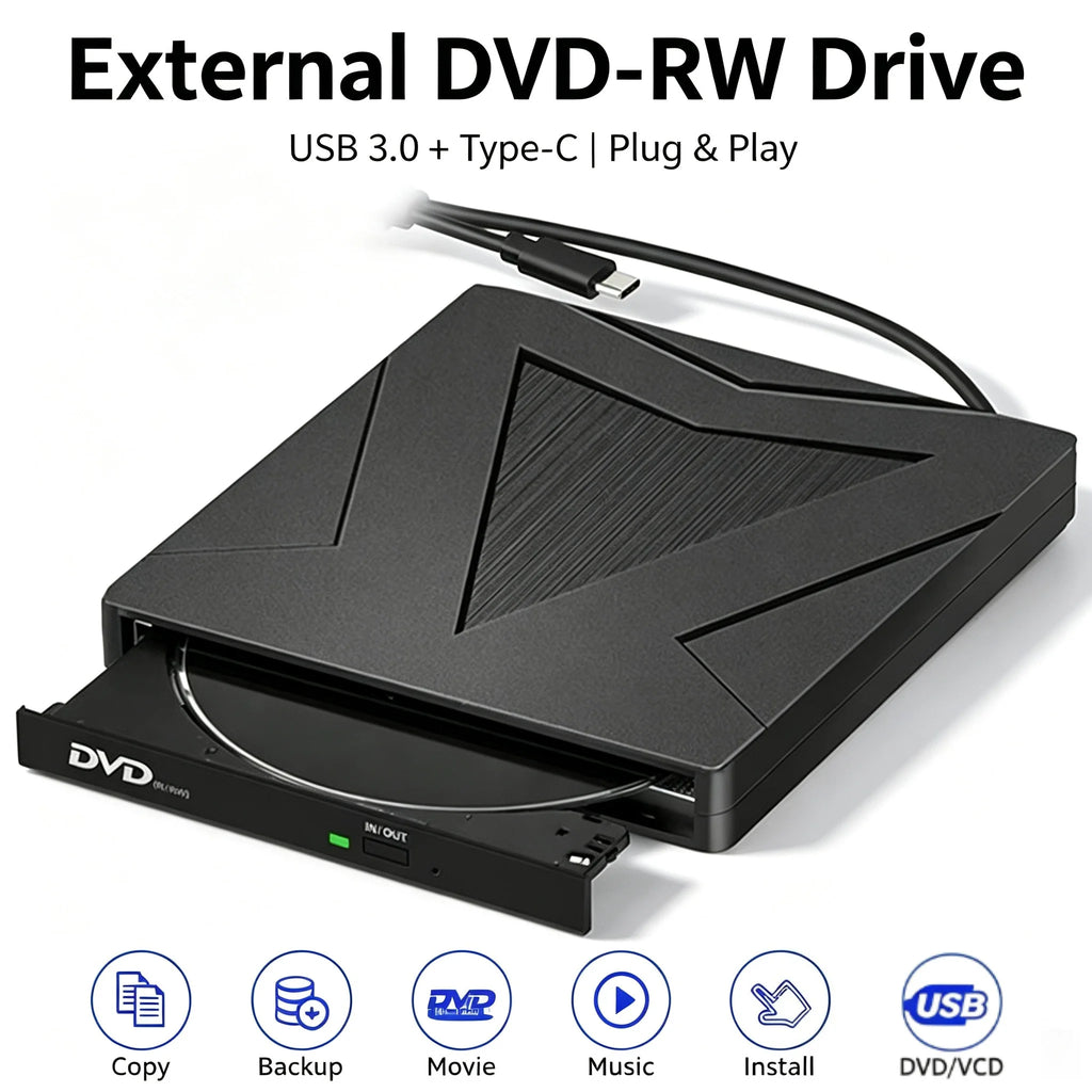 Portable External CD/DVD Burner Writer Recorder USB 3.0+