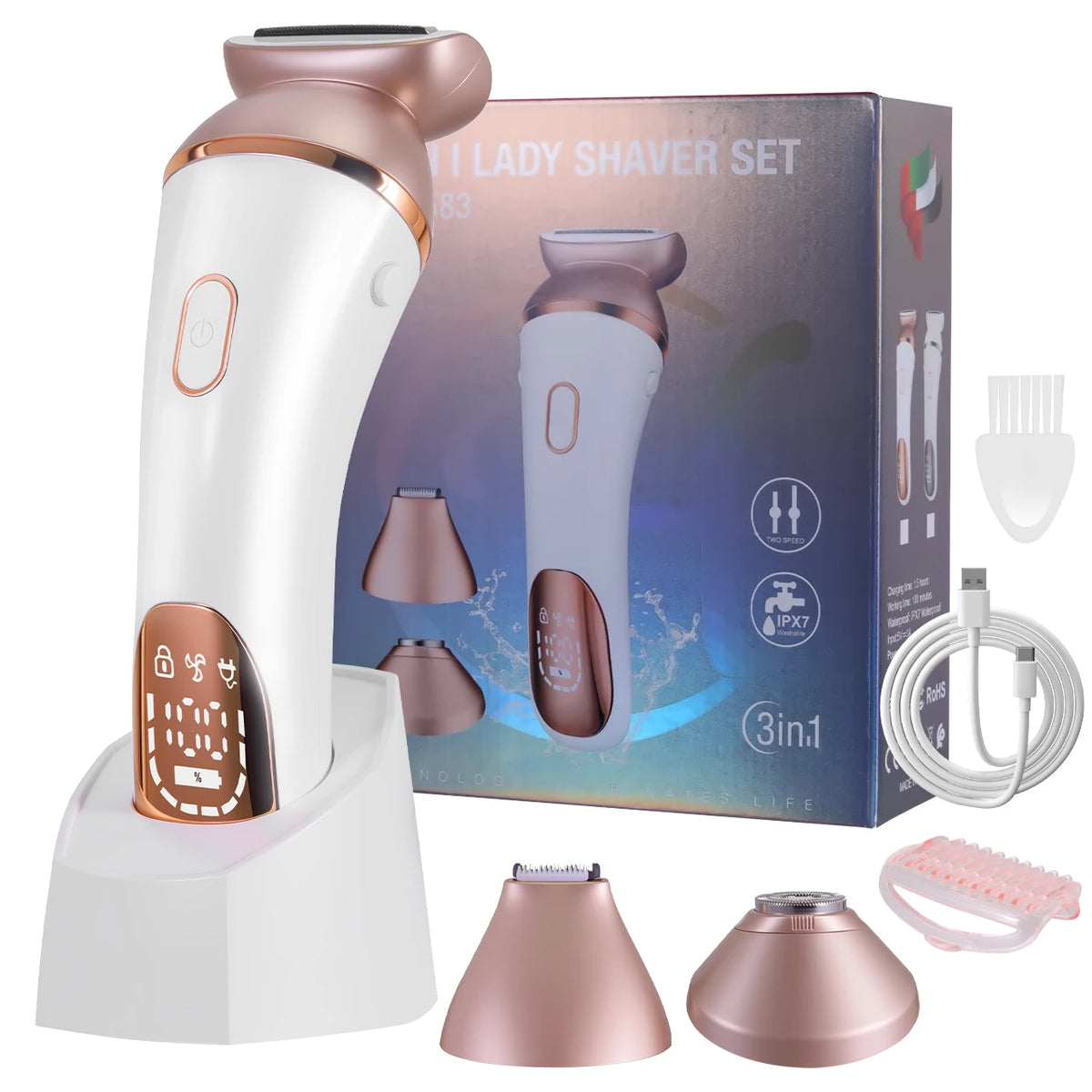 Hatteker 4 in 1 Women’s Hair Remover 7000 RPM for Legs Bikini Face Body Kit Wet / Dry USB Rechargeable IPX7 Waterproof