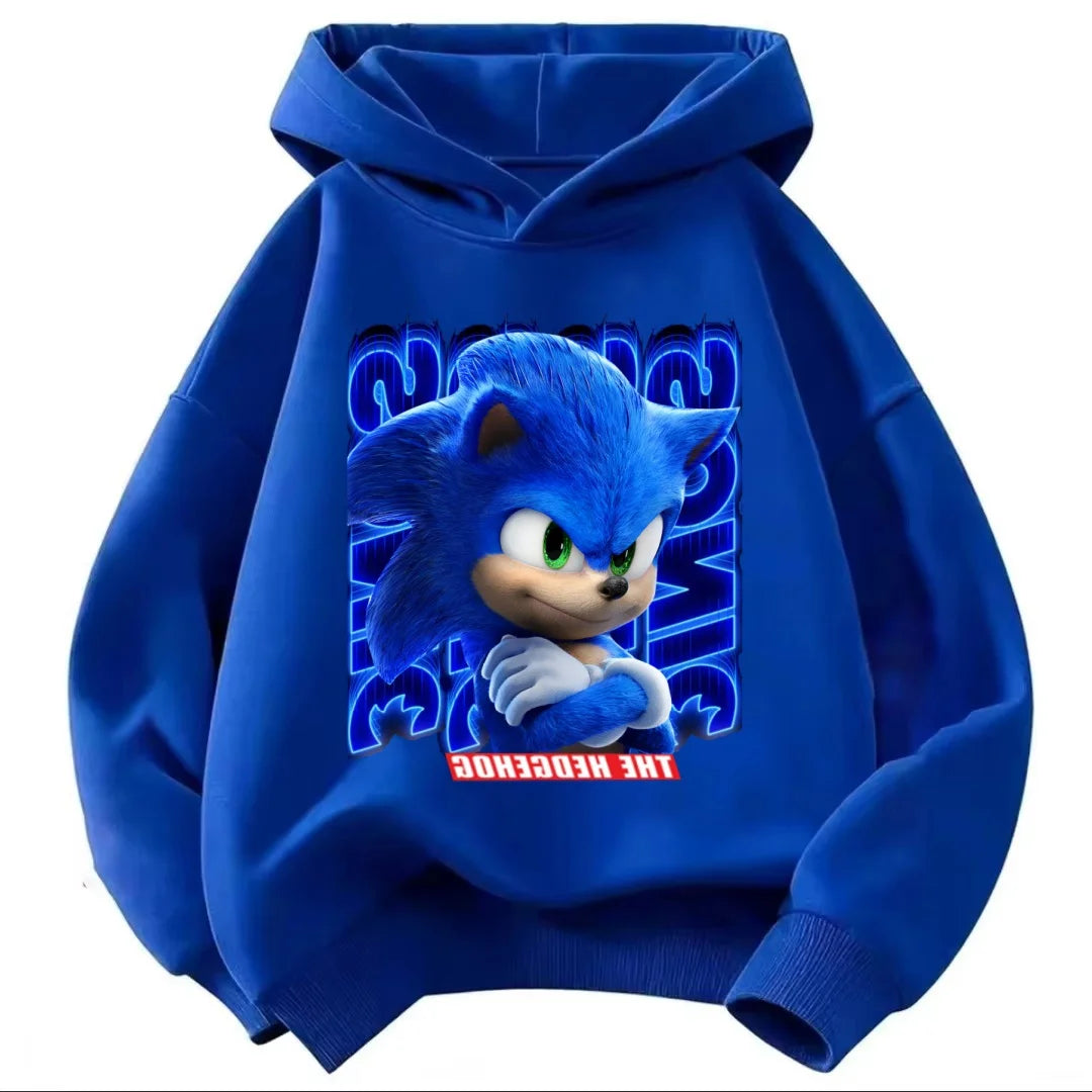 2026 Kids Thick Hoodie with Cute Sonic Anime Pattern