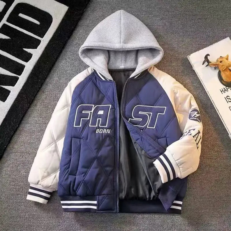2026 Autumn Winter Teen Boys Hooded Baseball Jackets Fashion