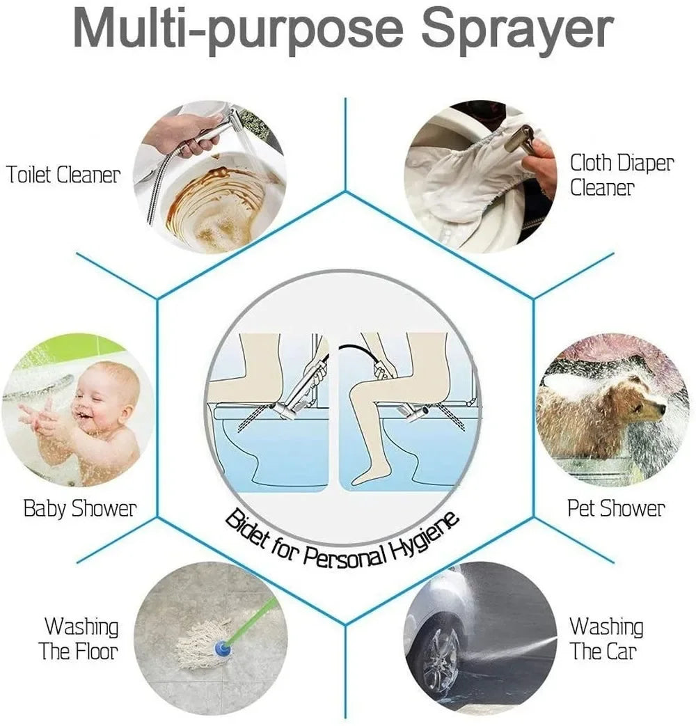 Handheld Toilet Bidet Faucet Sprayer Stainless Steel Bathroom Bidet Spraye Set Hand Sprayer Shower Head Self Cleaning No Punch