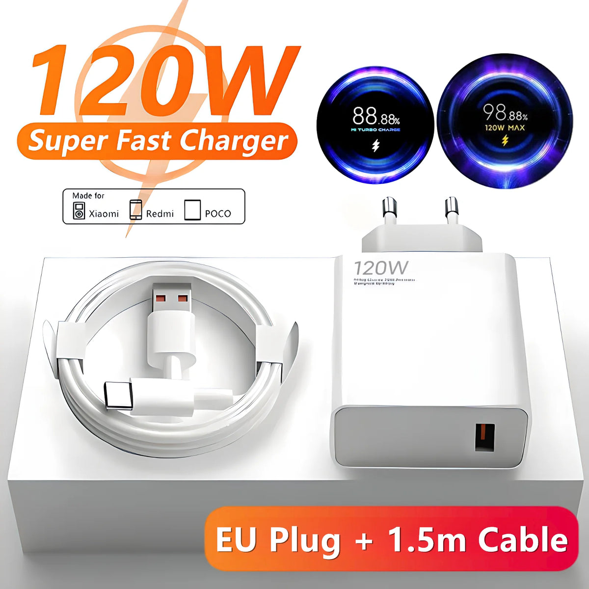 6A 120W EU Fast USB Wall Charger For Xiaomi 11 12 13 14 15