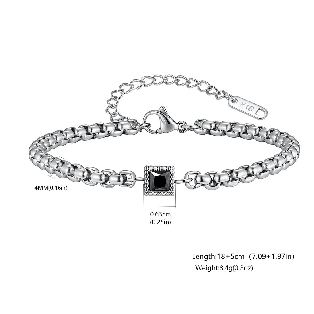 Square Blue Black Stone Bracelet for Men,Adjustable Stainless Steel Box Chain Wristband,Trendy Jewelry Gift for Him Dad