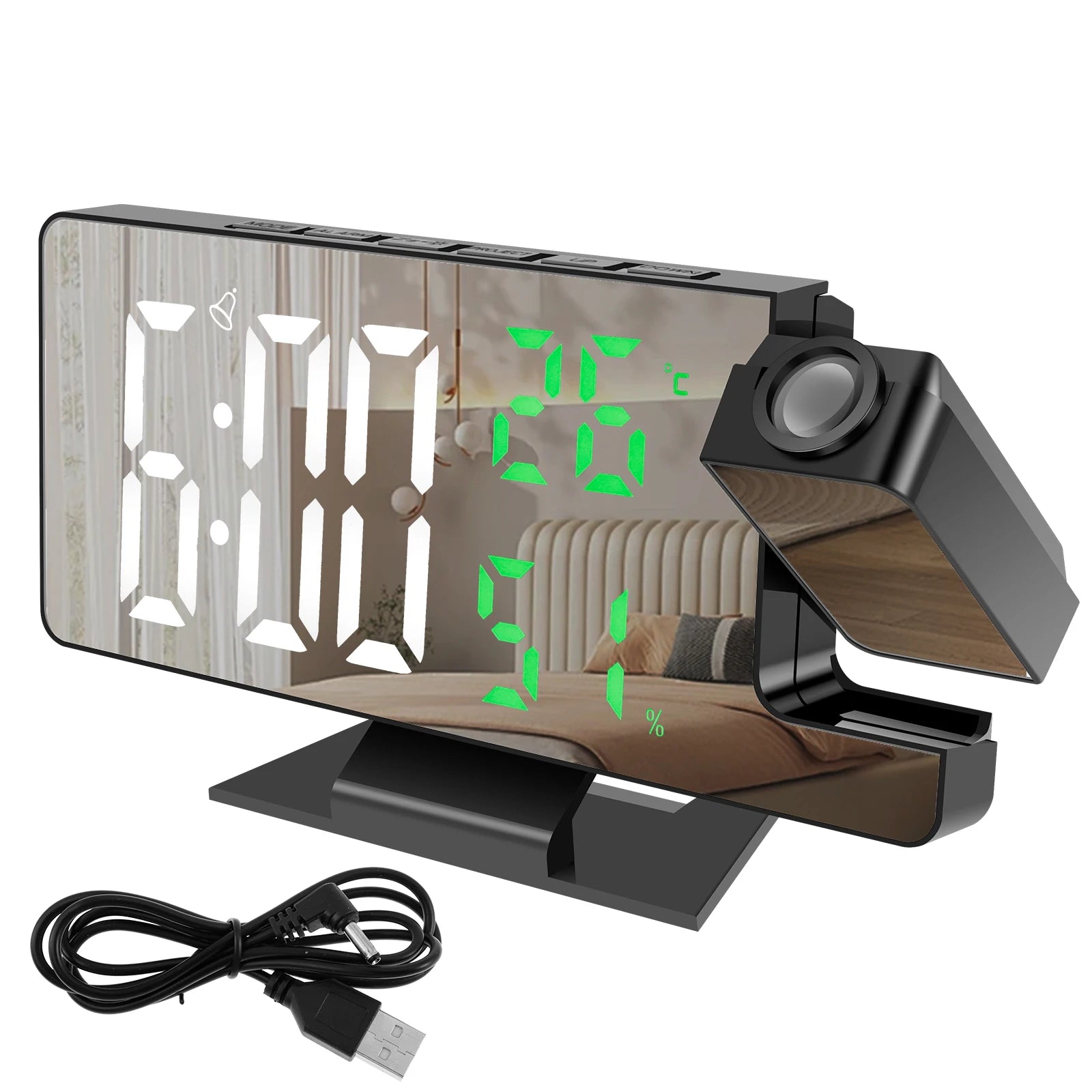 LED Digital Alarm Clock Projection Clock with 180°Rotatable Projector Mirror Large Screen Projection Clock For Home Office Table