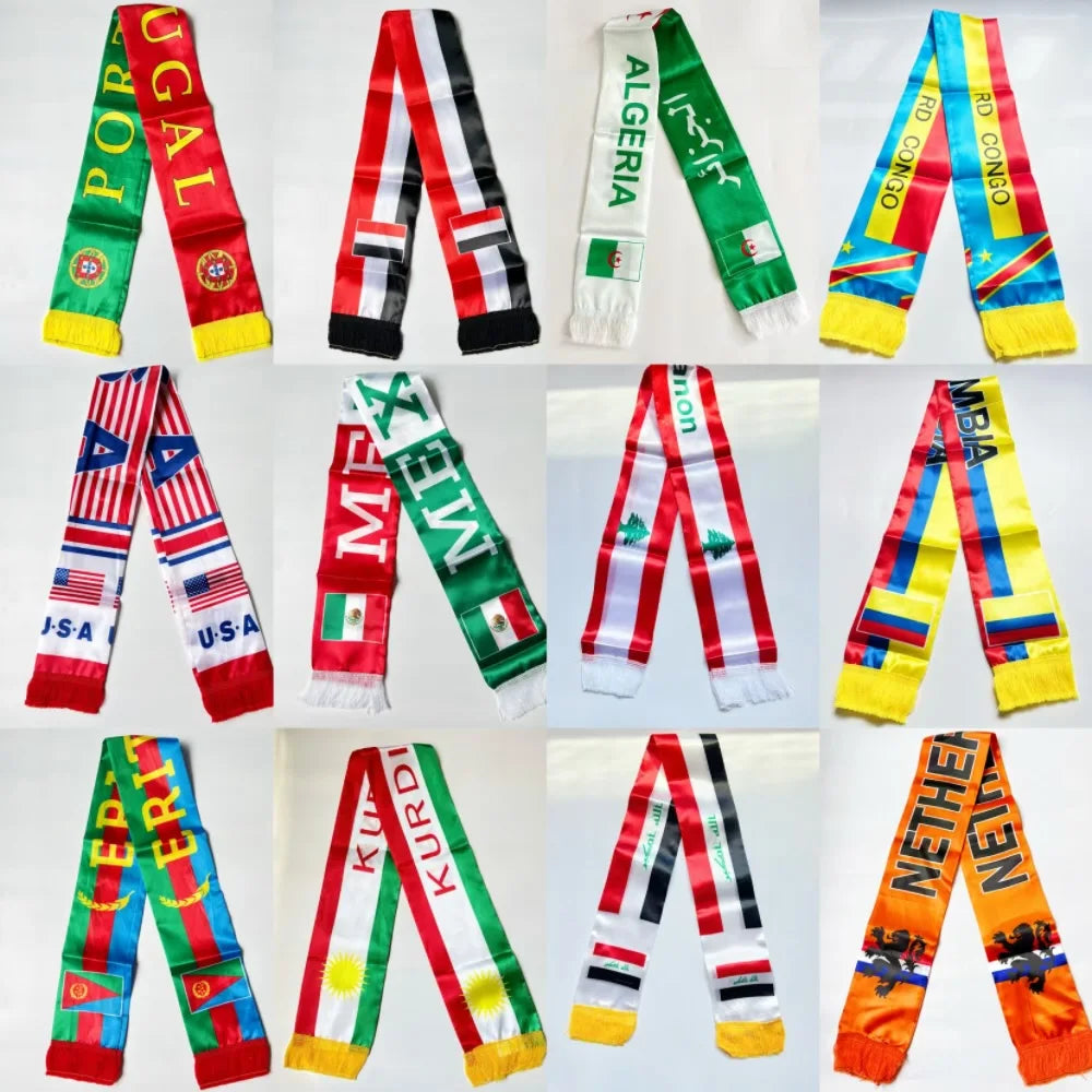 2026 USA MexicoNetherlands scarf flag  14x135cmDouble-sided Printed Satin Iraq  Haiti France scarf flag