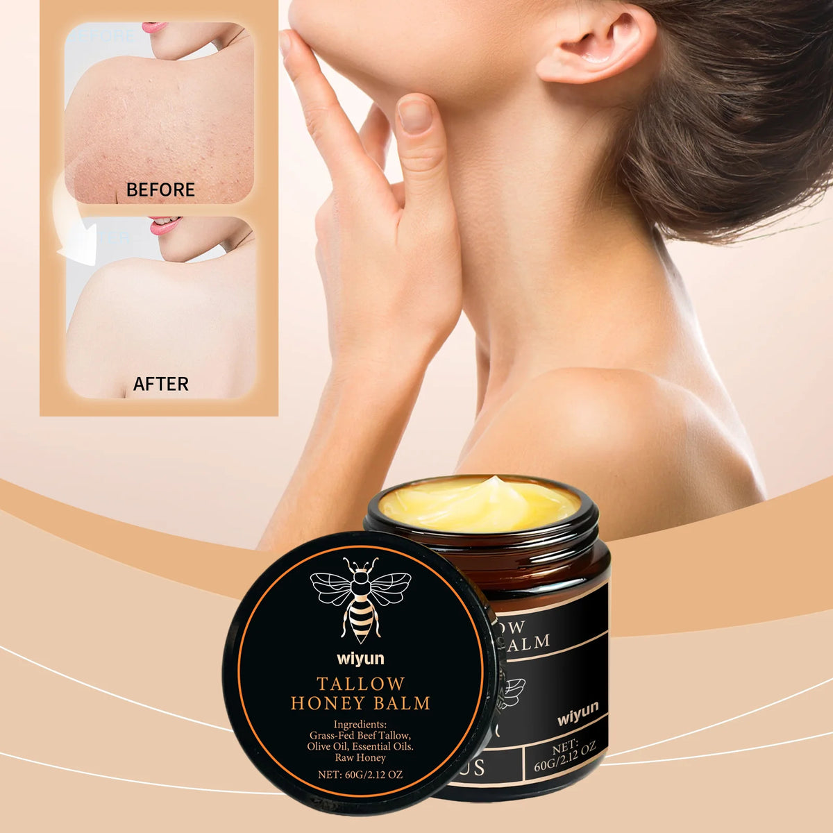 Tallow Honey Cream Glow Hydrating Skin Improve Elasticity Soft
