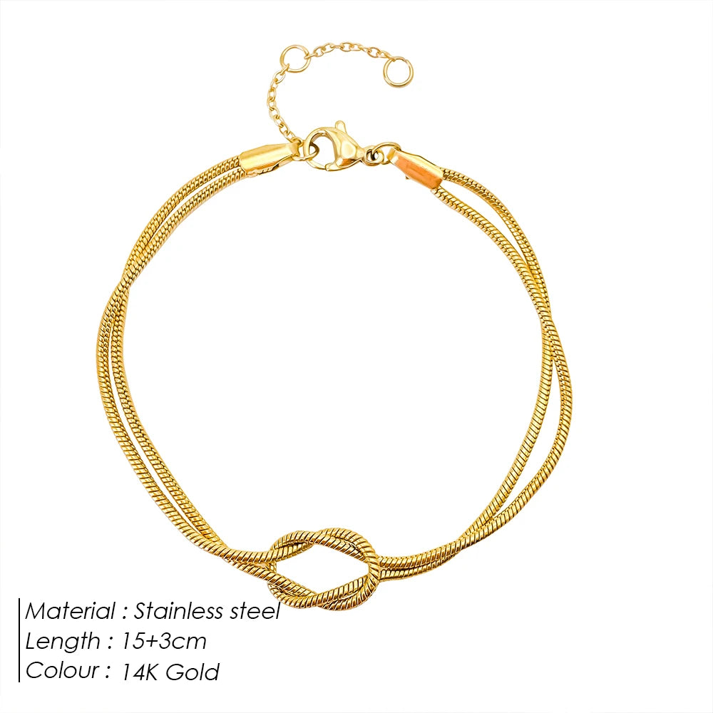 eManco Gold & Silver Stainless Steel Art Deco Knot Slim Snake Chain Bracelet Couple Social Art Jewelry