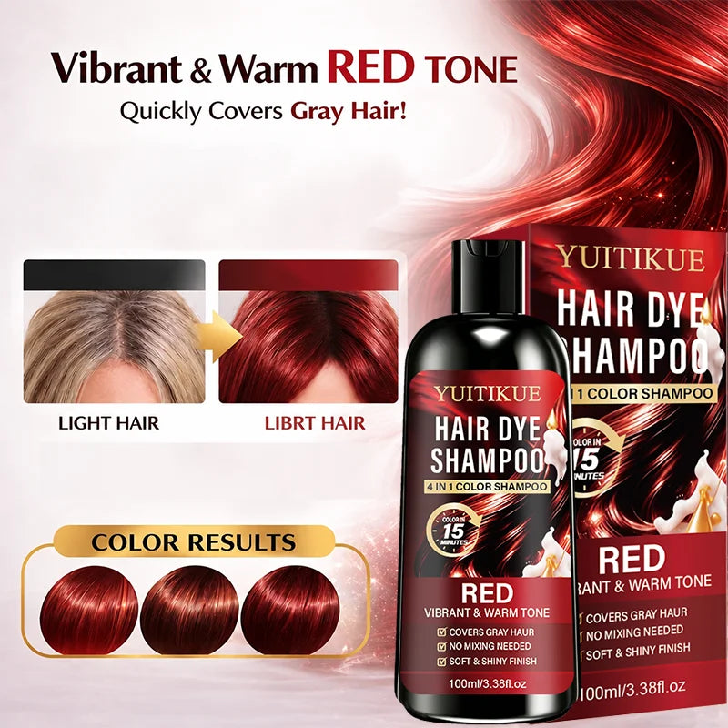 100ml Red 4IN1 Hair Color Shampoo 15 Mins Fast Dye Cover Grey Hair