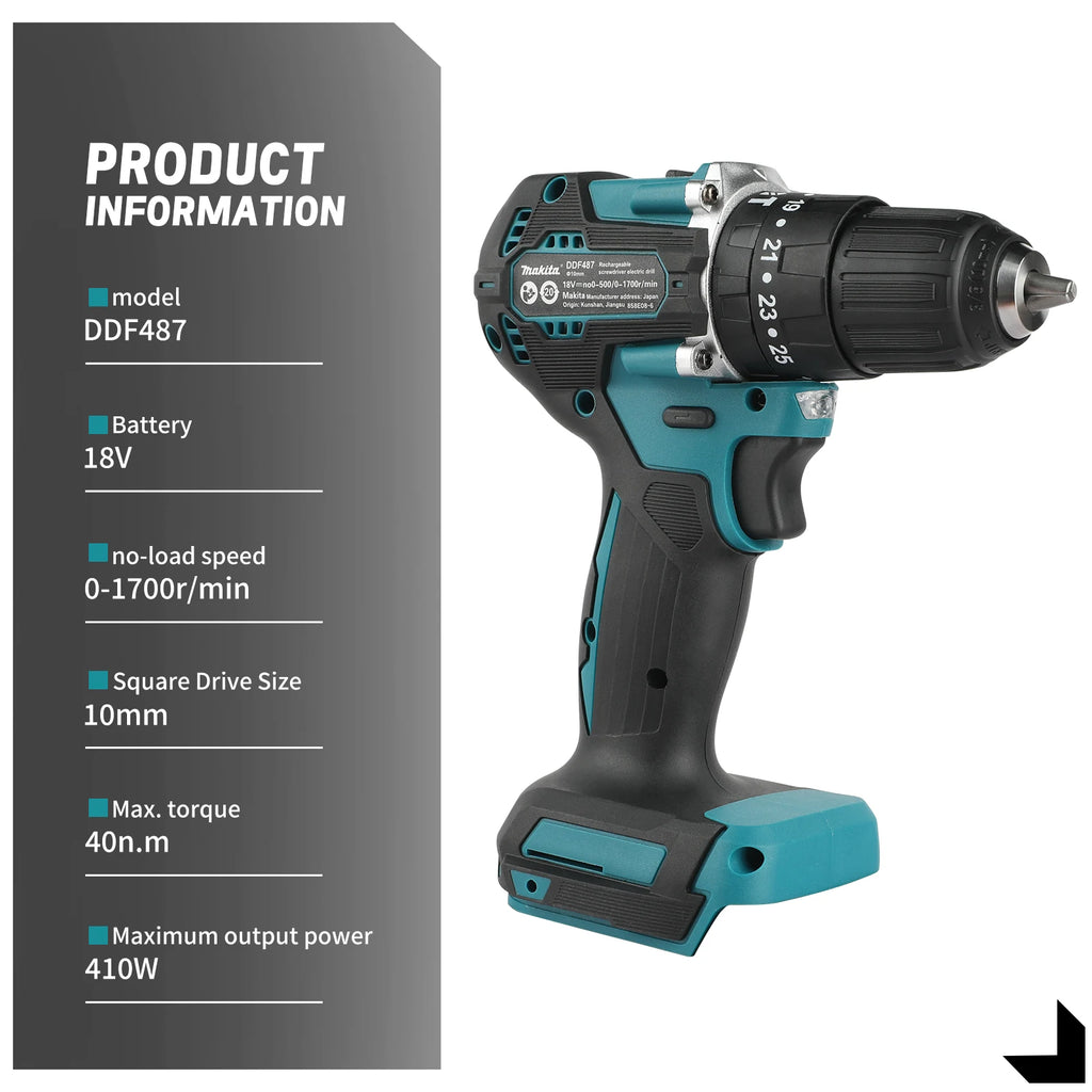 NEW 2026 Makita DDF487 18V Portable Drill,Brushless Motor,40Nm Torque,3 Working Modes,Perfect For Home Renovation