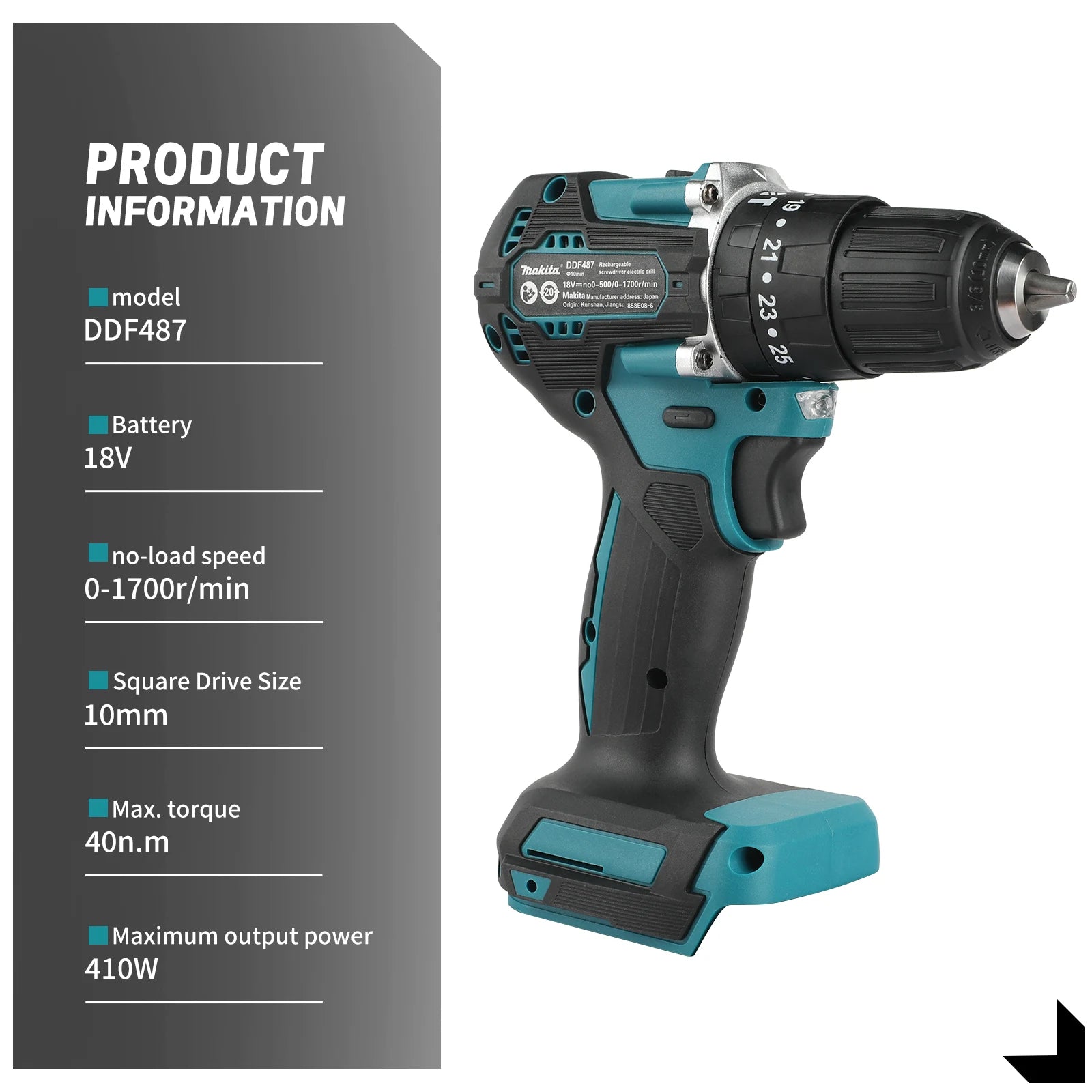 NEW 2026 Makita DDF487 18V Portable Drill,Brushless Motor,40Nm Torque,3 Working Modes,Perfect For Home Renovation
