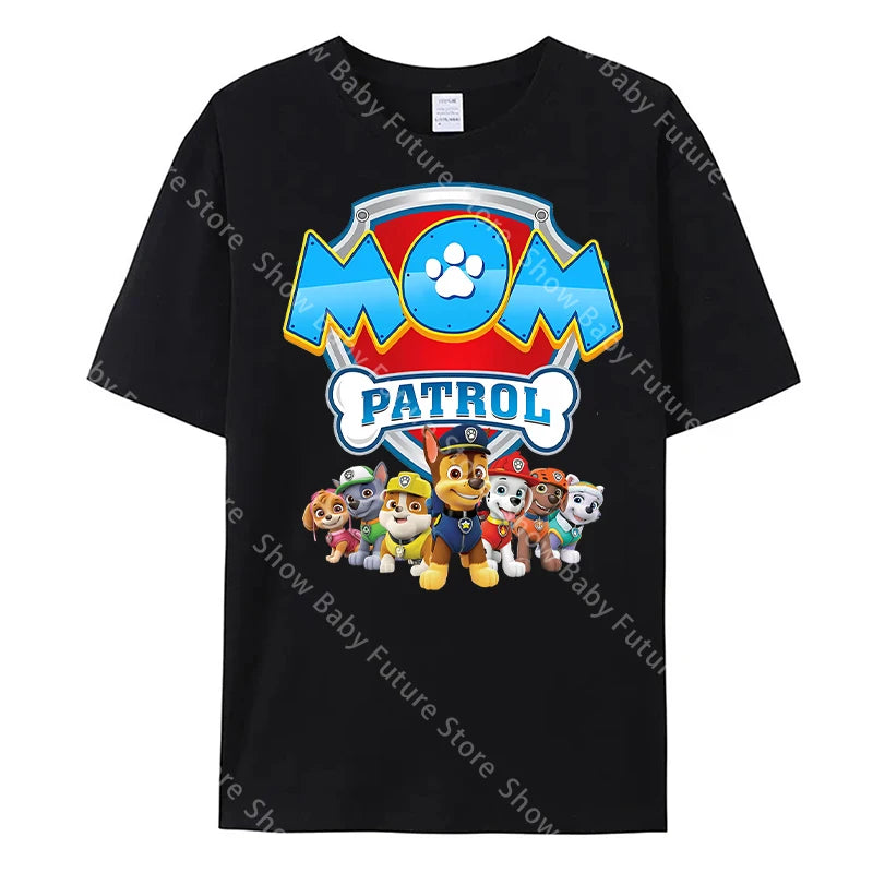 Paws Patrols Adult Dad Mom T-Shirt Tops Man Woman Summer Parent-child Clothing Tee Family Clothes Cartoon Anime Birthday Gifts