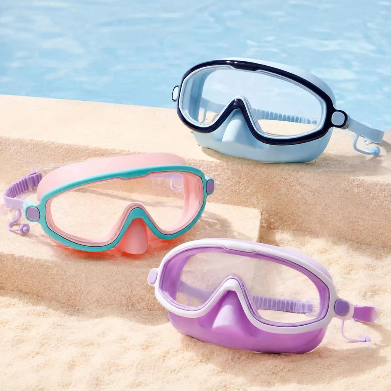 1PC Swim Goggles with Nose Cover, Wide View Anti-Fog UV Protection Swimming Mask