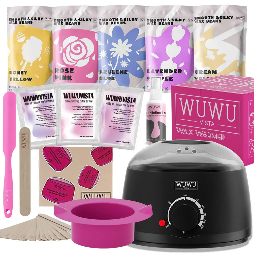 WUWUVISTA Waxing Kit 23 Items, Christmas Gift Hard Wax Hair Removal with Wax Heater & Beans for Body/Face/Brazilian/Sensitive Skin