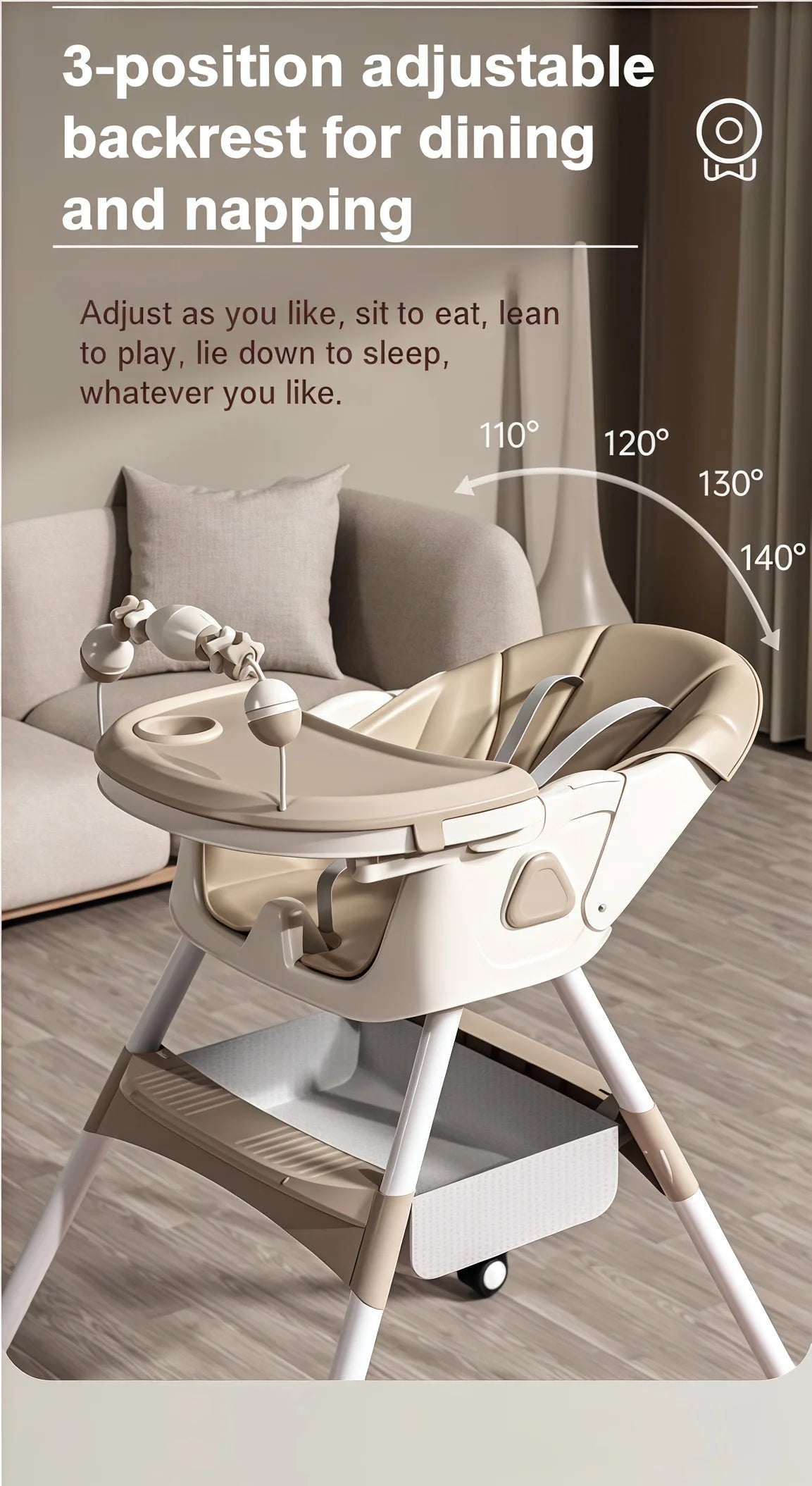 Multifunctional High Chair for feeder Baby Dinner wide Space Seat folk Aluminum