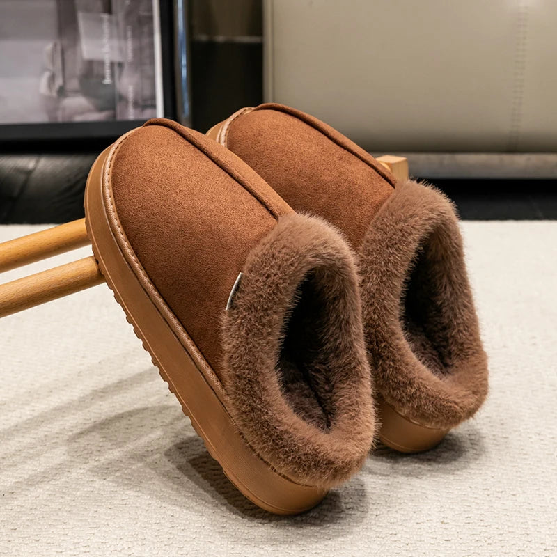 New Fluffy Men's Slippers Winter with Thick Sole