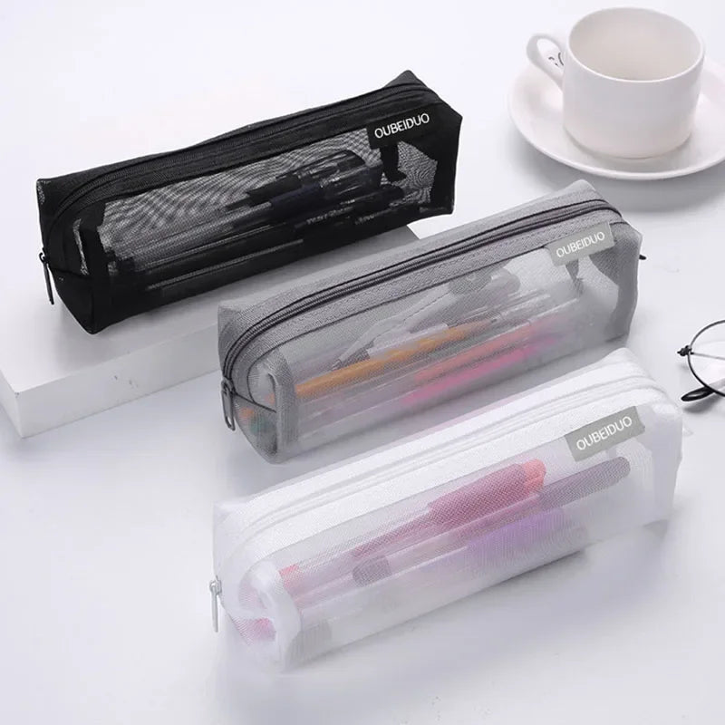 Mesh Pencil Case Transparent Pens Pouch Cute Simple