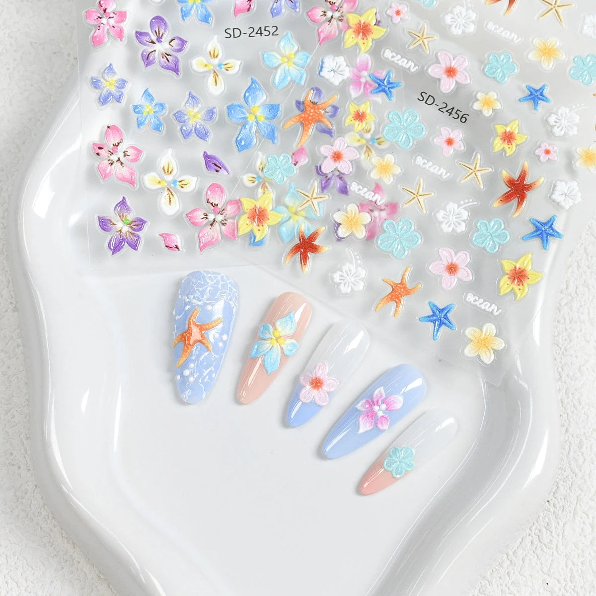 3 to 120 Sheets Tropical Flower Nail Stickers Hibiscus Butterfly Starfish