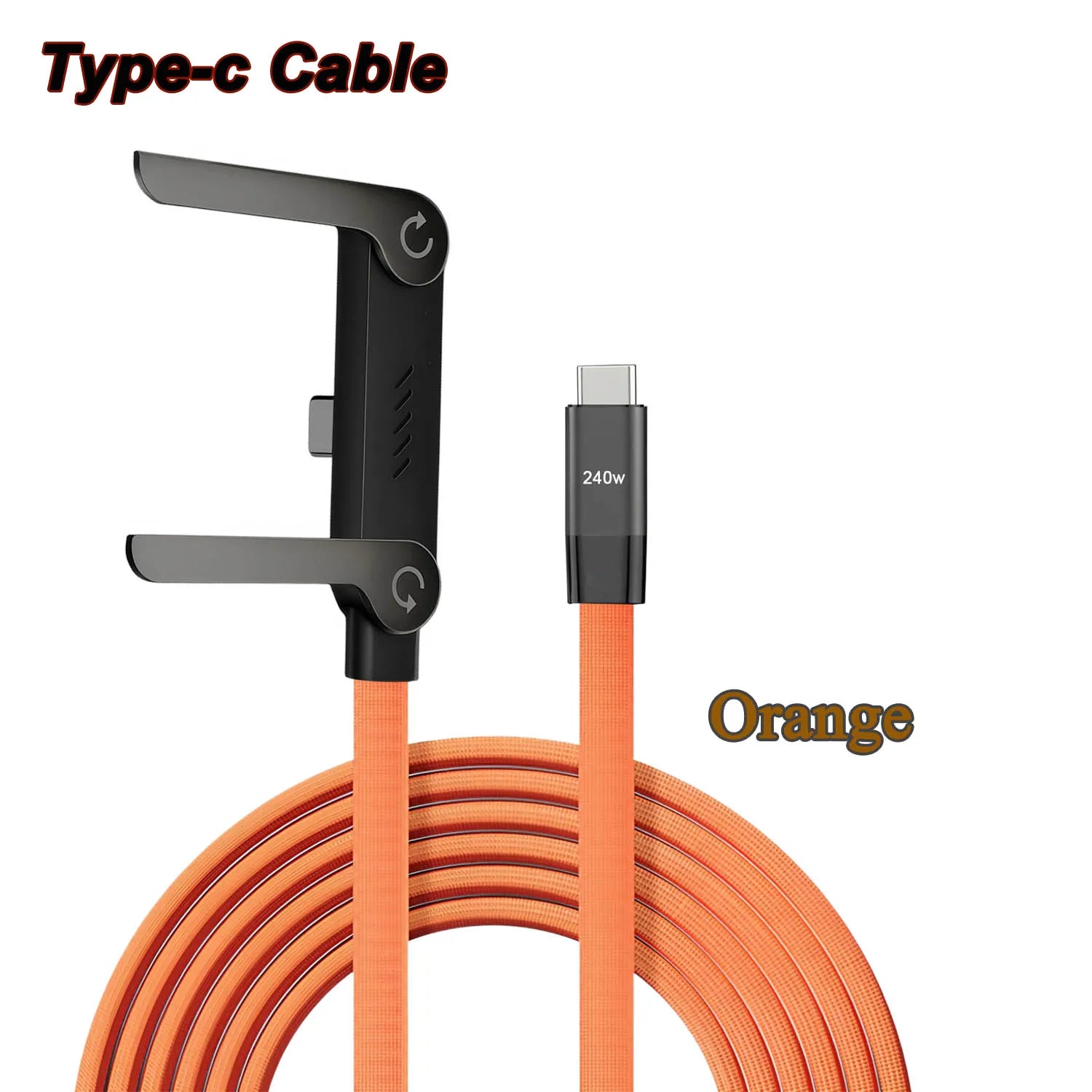 USB Type-C 240W Super Fast Charging Cable 2-in-1 Folding Holder For iPhone 15-17 Android Phone Charger Cable USB To Type-C