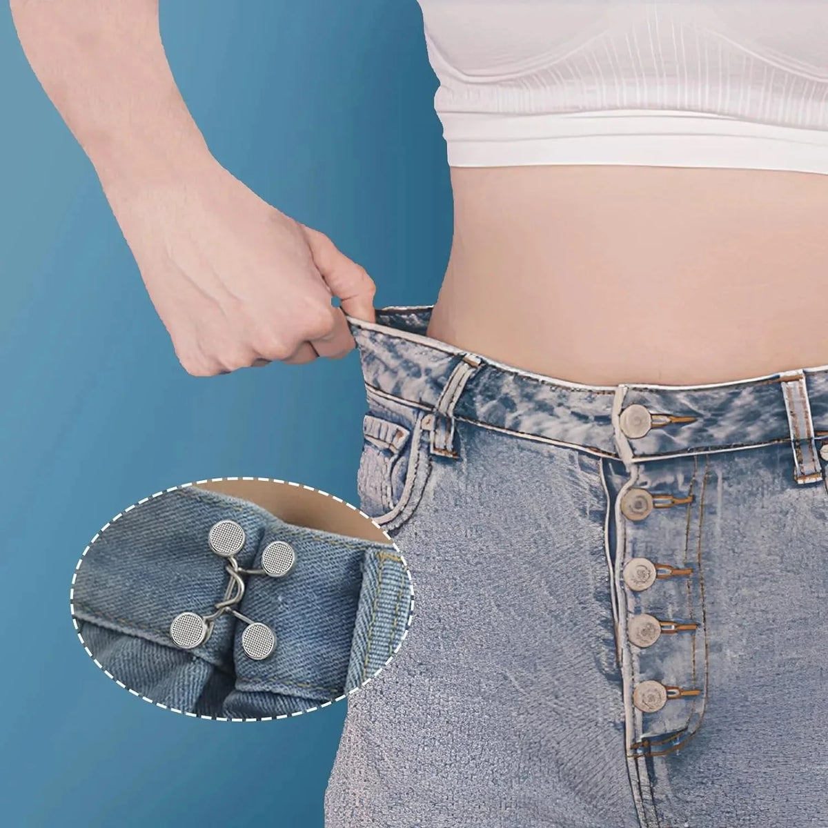 6-Piece Silver Seamless Imitation Denim Waistband Tightener