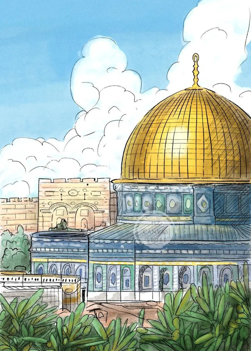 Jerusalem Palestine Travel Poster Religious Shrines Mosque Prints Canvas Painting Wall Art Pictures for Living Room Home Decor