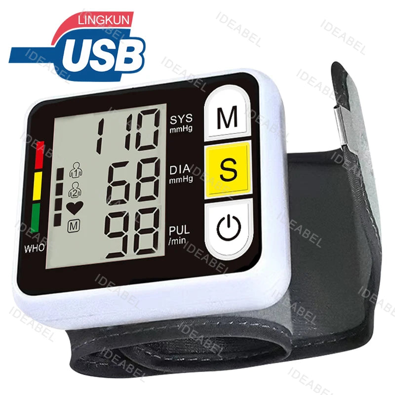 LCD Display Wrist Blood Pressure Monitor Tonometer Tensiometer Automatic Digital Pulsometer Sphygmomanometer Family Diagnostic