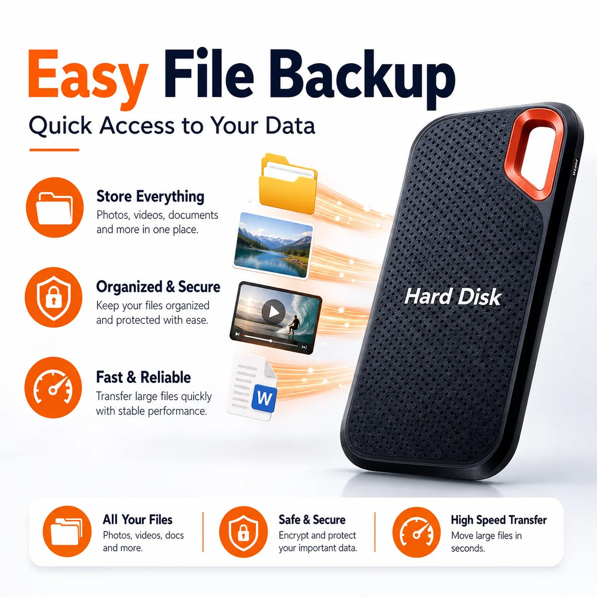 Portable Hard Drive 2TB External SSD Durable Slim Hard Disk USB 3.1 Type-C