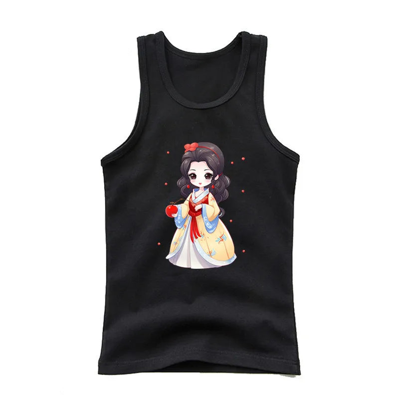 Girls Kawaii Ocean Princess Tanks Kids Sleeveless O-Neck Summer T-Shirt New Catoon Vest Top for Toddler Kids